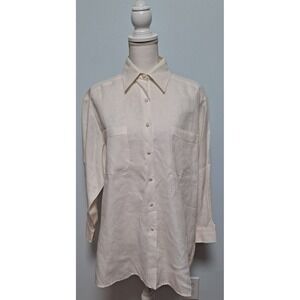 Hamel Womens 100% Irish Linen Top Small Ivory Boxy Coastal Lagenlook